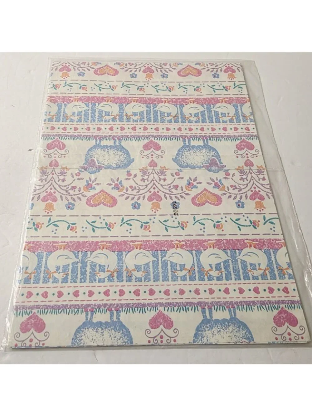 Vtg Cottage Farmhouse Core Sheep Lambs Ducks Floral Hearts Wrapping Paper Crafts